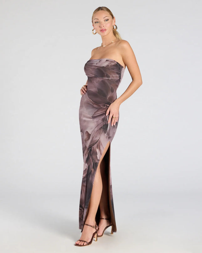 Major Energy Strapless Floral Mesh Maxi Dress