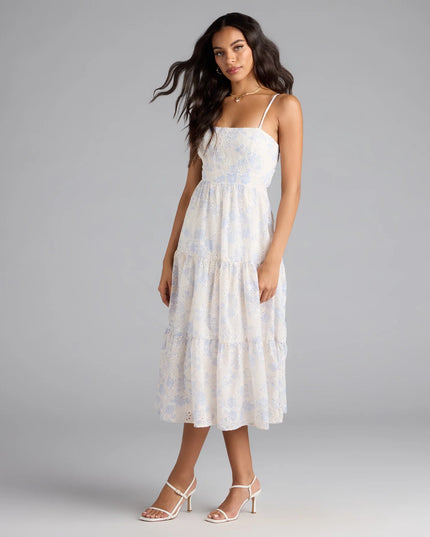 My Cute Side Tie-Back Floral Eyelet Midi Dress