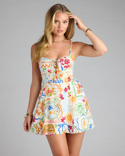 Getaway Bound Lace-Up Print A-Line Dress