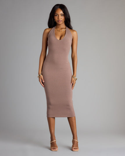 Chic Cutie Ribbed Knit Halter Midi Dress