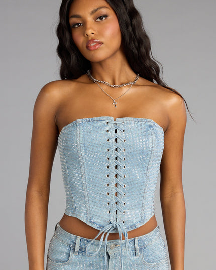 Crystal Crush Lace Up Denim Corset Top