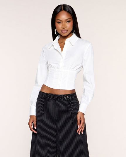 Preppy Moves Long Sleeve Collared Corset Top