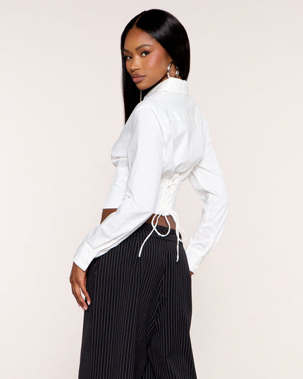 Preppy Moves Long Sleeve Collared Corset Top