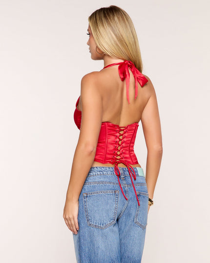 All Eyes On You Satin Halter Corset Top