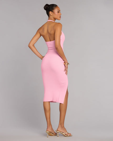 Late Dinner Plans Halter Slit Midi Dress