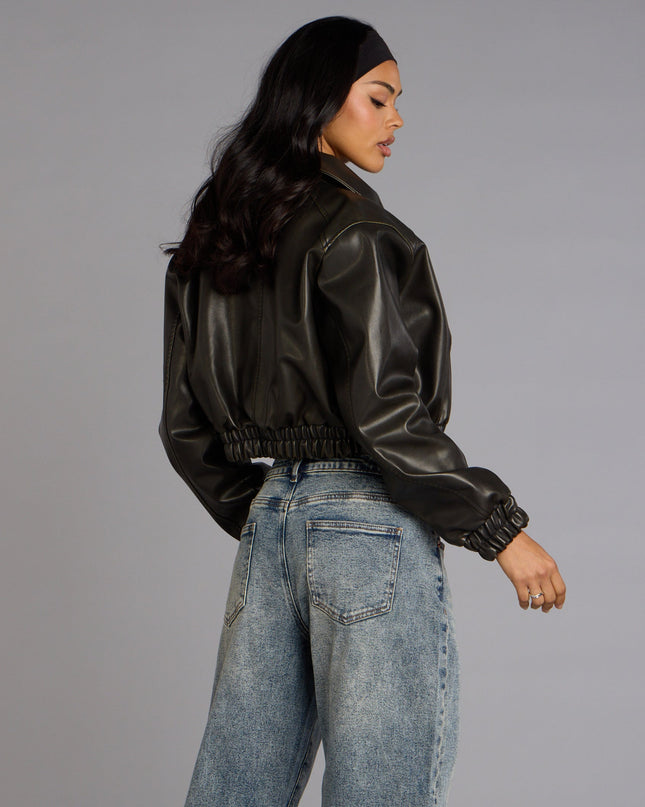 Cool Factor Faux Leather Bomber Jacket