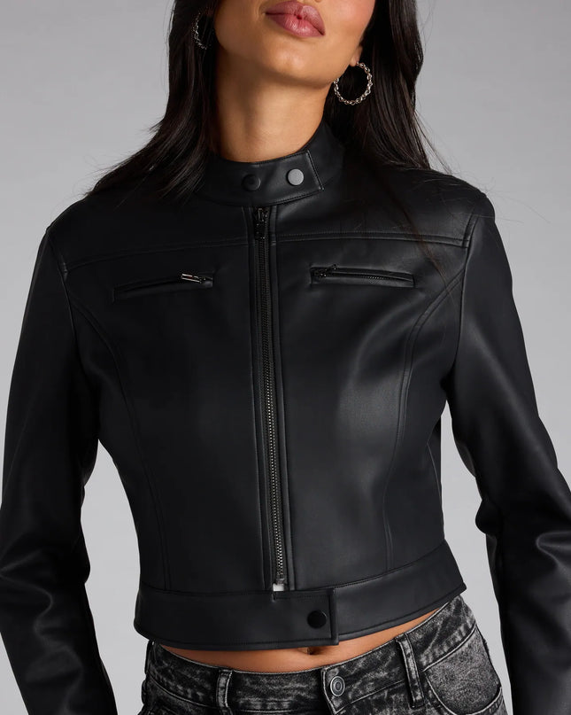 Layer the Along For The Ride Faux Leather Biker Jacket over any outfit to add edge and structure with this sleek black faux leather jacket.
