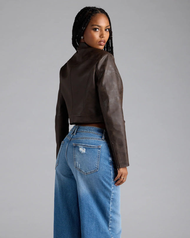 Bring statement edge with the Along For The Ride Faux Leather Biker Jacket, a brown faux leather jacket that adds sleek, trend-driven appeal to any dressy or casual outfit.