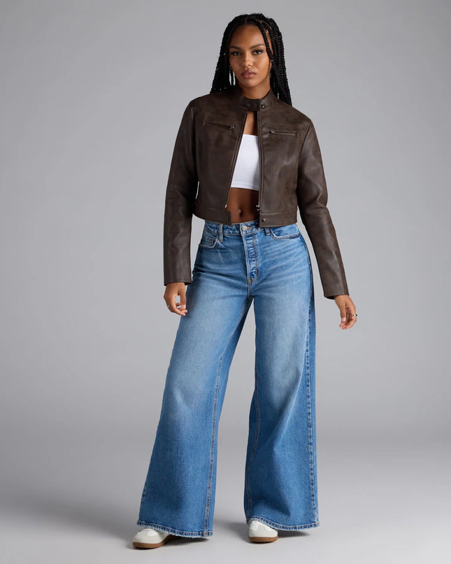 Complete your outfits with the Along For The Ride Faux Leather Biker Jacket, a brown fashion jacket that adds stylish edge and versatile appeal.