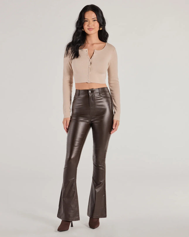 Trendsetter Alert Coated Faux Leather Flared Pants
