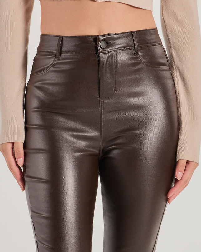 Trendsetter Alert Coated Faux Leather Flared Pants