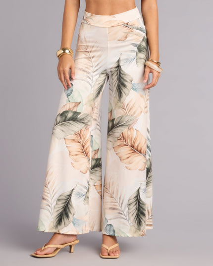 Getaway Mode Tropical Print Wide-Leg Pants