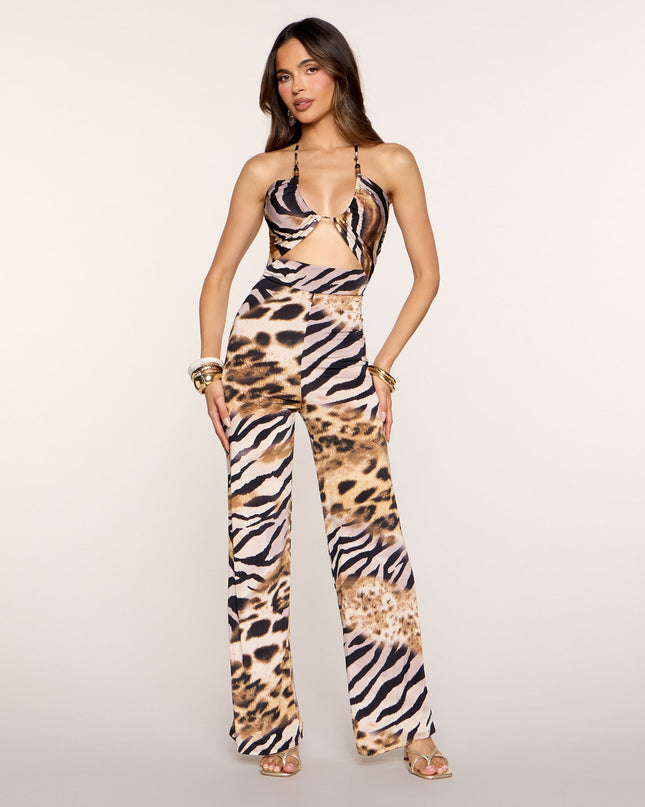Fierce Form Animal Print Cutout Jumpsuit