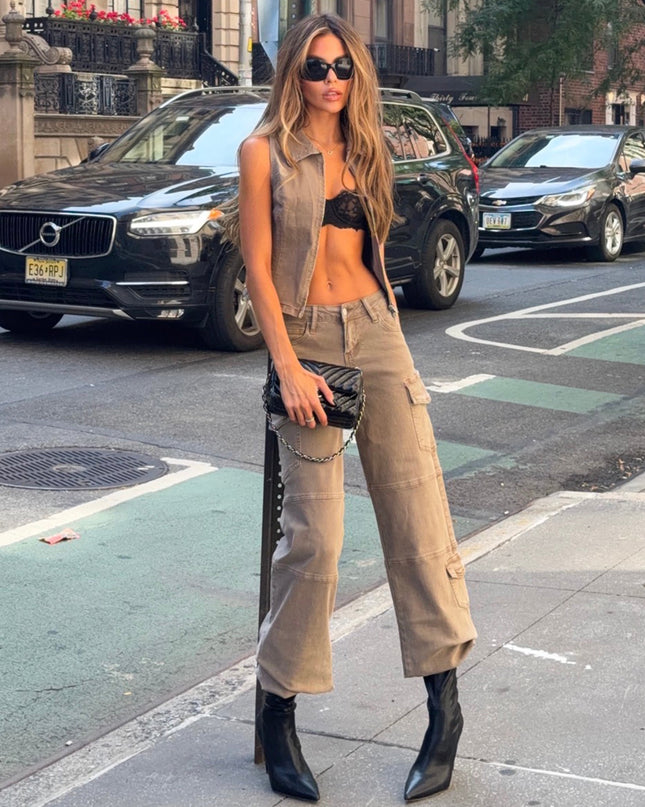 Cargo Crush Wide-Leg Denim Pants