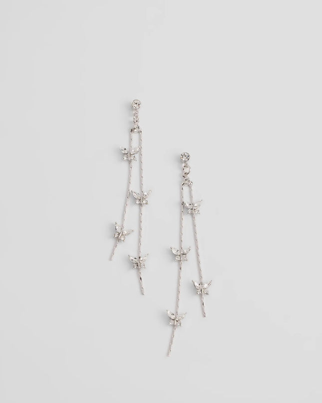 Sparkly Charm Rhinestone Butterfly Linear Earrings