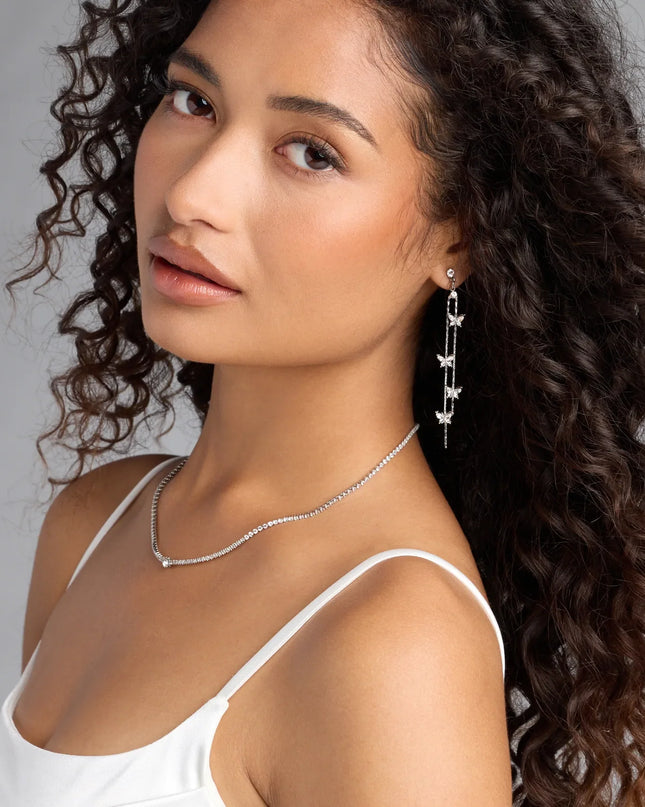 Sparkly Charm Rhinestone Butterfly Linear Earrings