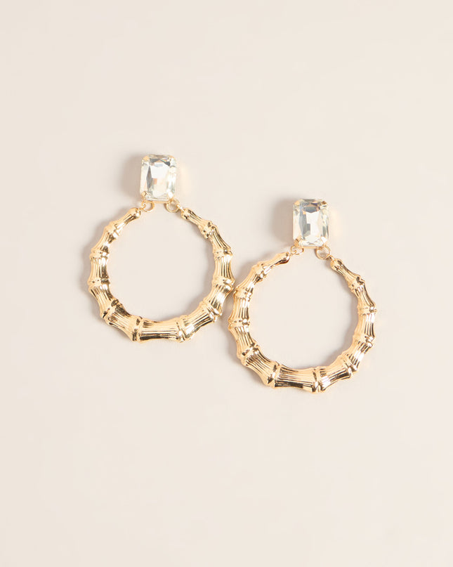 Statement Shine Rhinestone Bamboo Hoop Earrings
