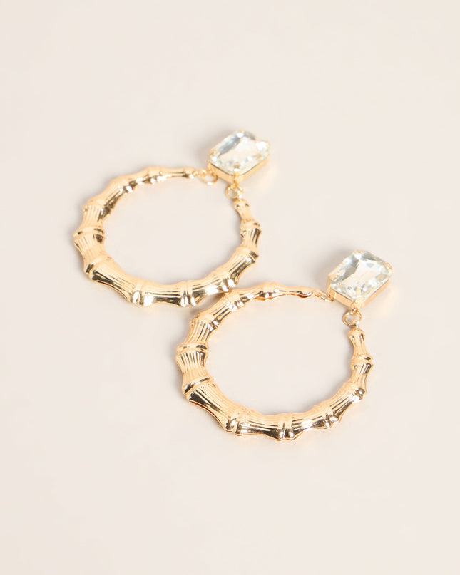 Statement Shine Rhinestone Bamboo Hoop Earrings