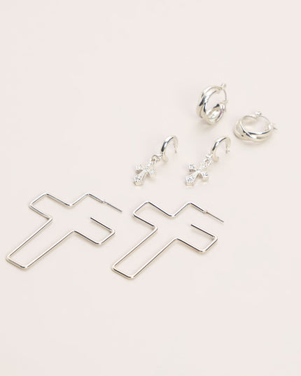Cross Check Huggie Earring Three Pack