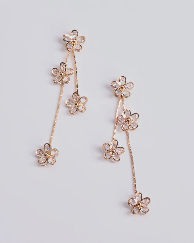 So Gorgeous Floral Linear Rhinestone Earrings