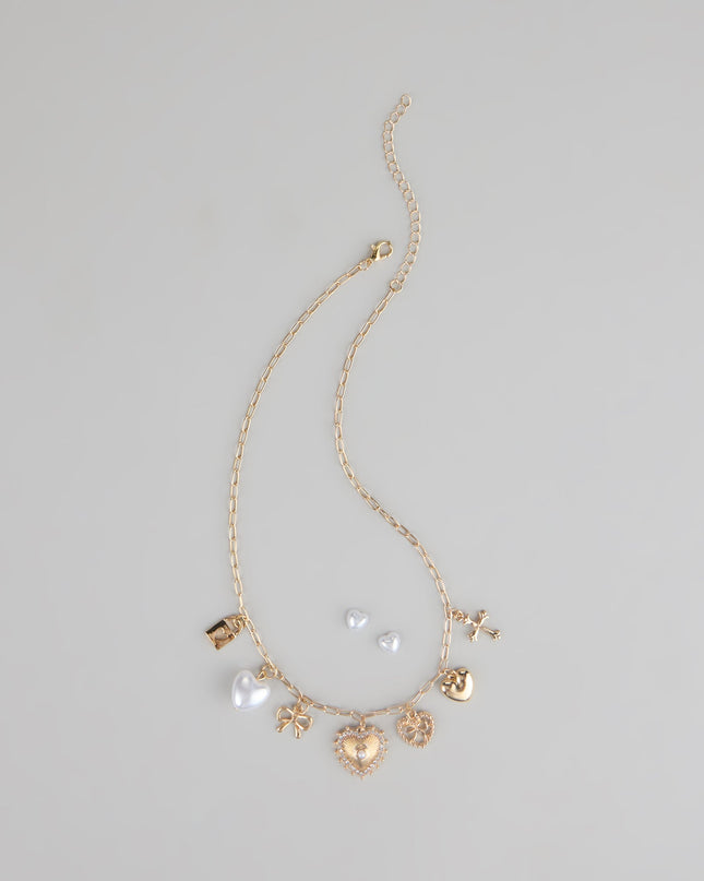 Sweet on You Charm Necklace And Heart Studs