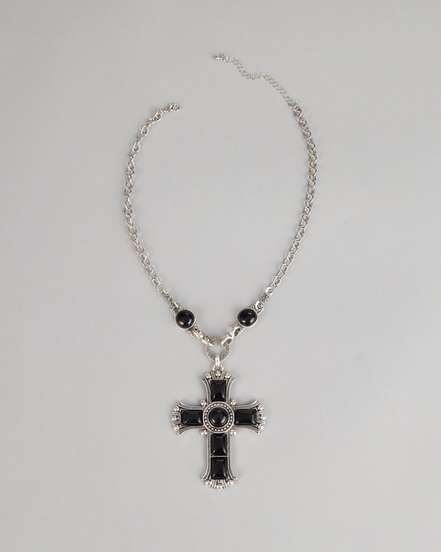 Bold Details Cross Statement Necklace
