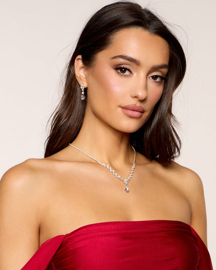 Catch The Light Rhinestone Necklace And Earrings Set