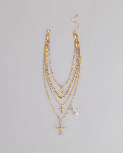 Stacked Shine Necklace And Earrings Set