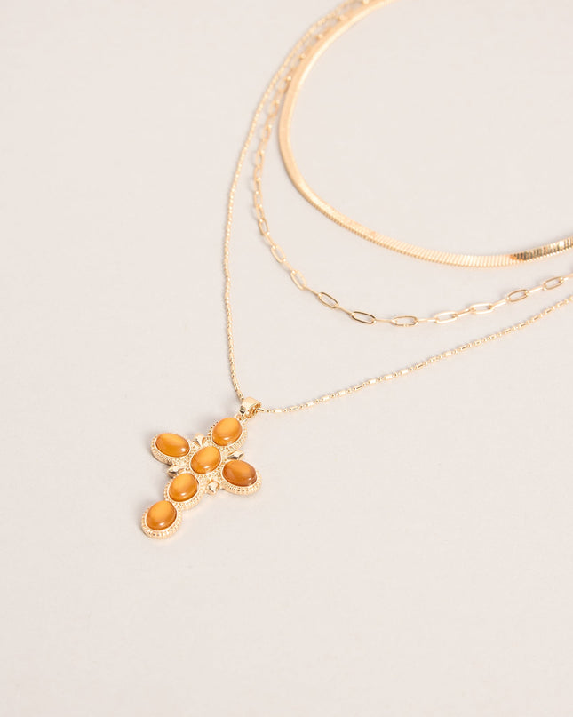 Chic Layers Stone Cross Charm Necklace