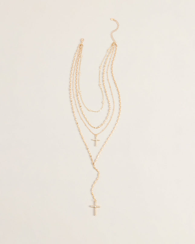 Chic And Styled Cross Charm Layered Necklace