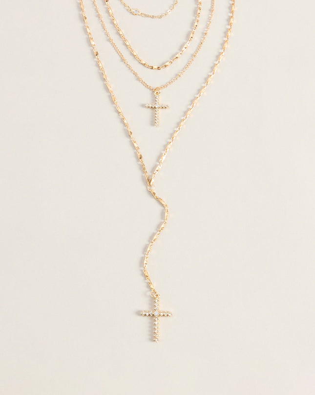 Chic And Styled Cross Charm Layered Necklace