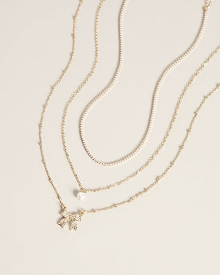 Bow On Cue Layered Charm Necklace