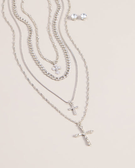 Stacked Shine Necklace And Earrings Set