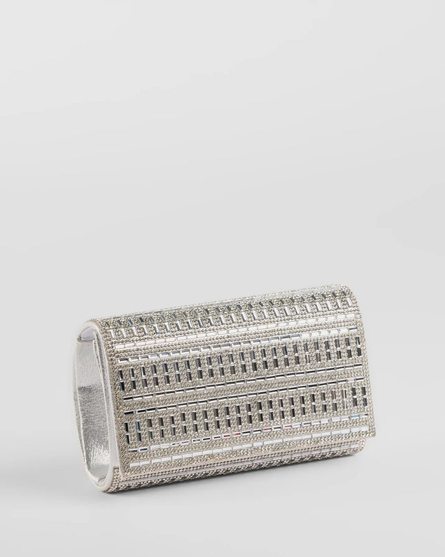 Style your vibe in seconds with the So Glam Rhinestone And Baguette Stone Clutch in silver, a fashion accessories essential that completes any outfit with ease.