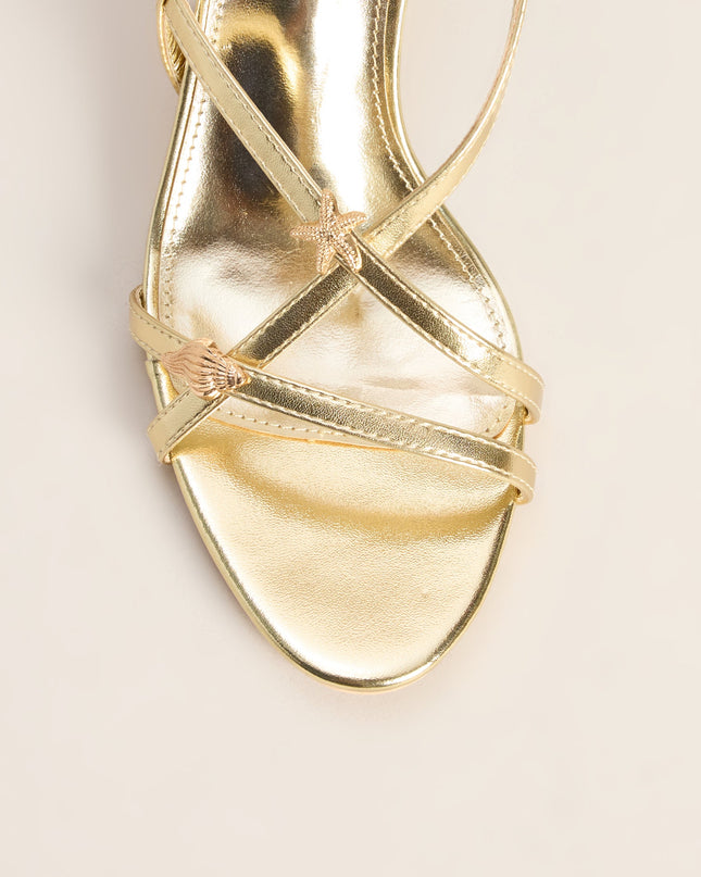 On Vacay Sea Shell Charm Metallic Heels