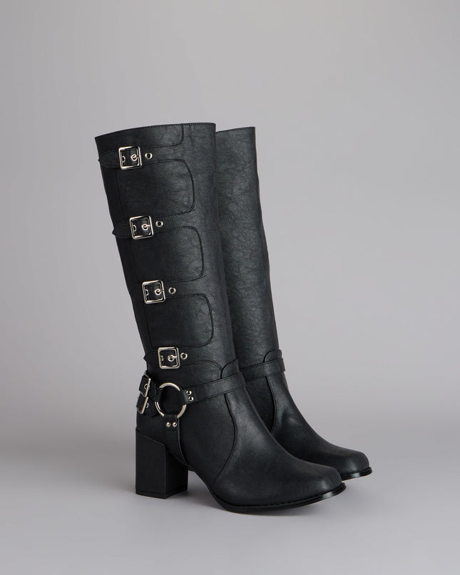 City Rebel Energy Quad Buckle Block Heel Boots
