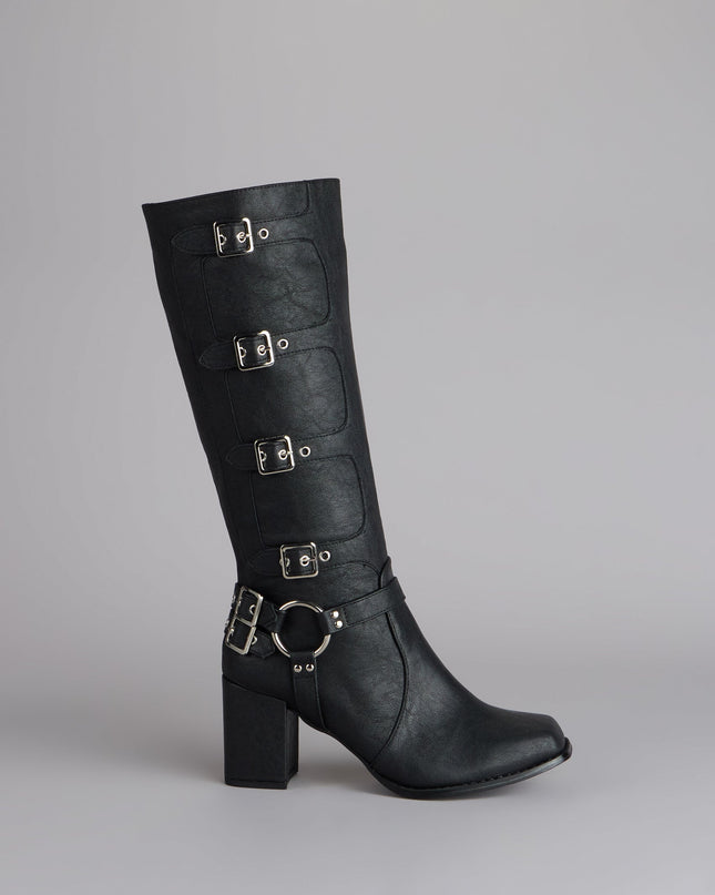 City Rebel Energy Quad Buckle Block Heel Boots